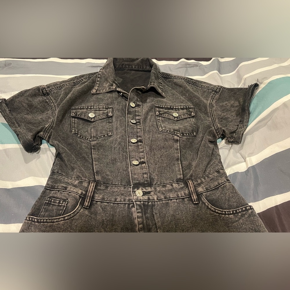 BIG SALE(3 for $50)- Stylish Black Denim Jumpsuit - Picture 3 of 5